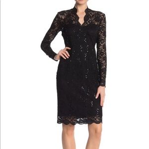 Scalloped Sequined Lace Sheath Dress